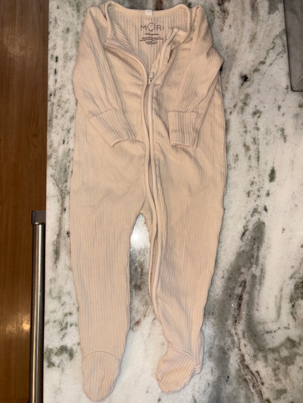 MORI Ribbed Footed Onesie - Soft Beige